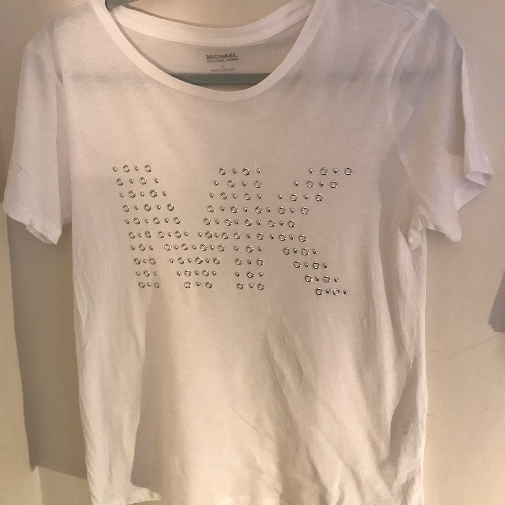 Michael Kors silver studded Tee Shirt White size Medium
